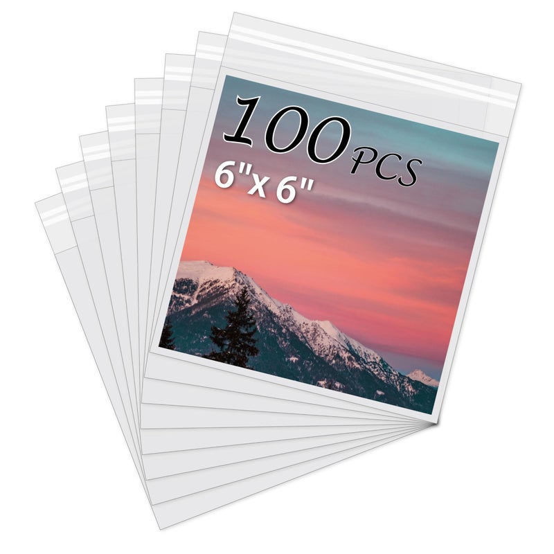 Somime Acid-Free Picture Sleeves, 100Pack Crystal Clear Storage Bags for 6x6 Art Prints, Pictures, Photos, Frame Mats (Bag Size: 6 1/2"" x 6 1/2"") - Image 1
